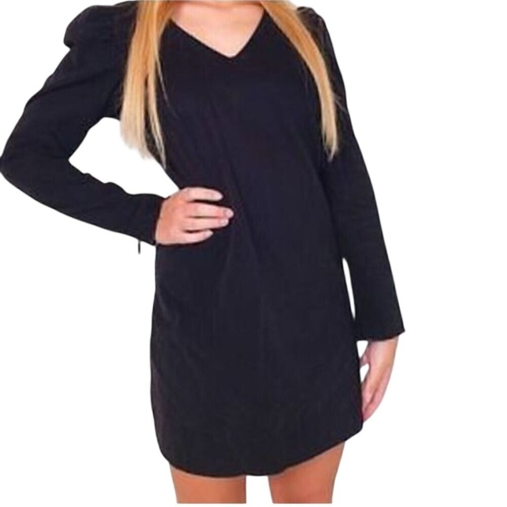 Maison Cinqcent Black V-Neck Long Sleeve Frayed Hems Dress Grunge Punk Size XS